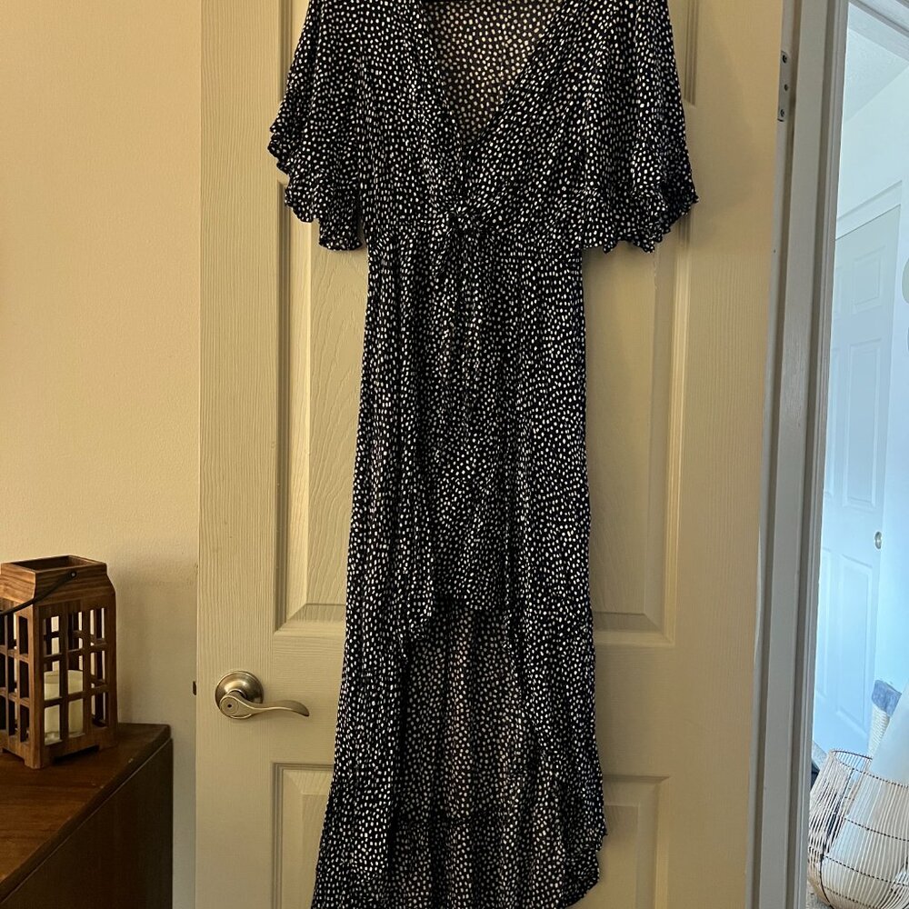 Express Blue White Polka Dot Dress